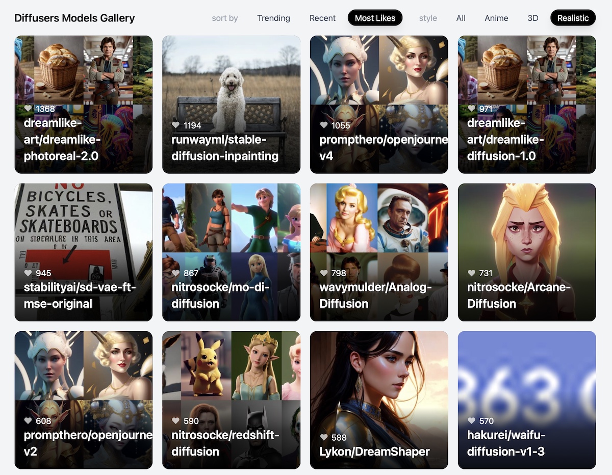 Screenshot: Diffusers Models Gallery